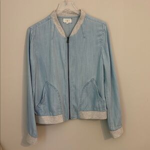 Lou & Grey Chambray Bomber Jacket Size Large